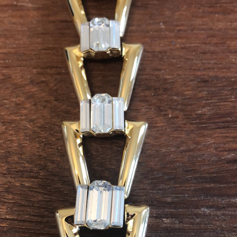 Vintage Gold Statement Bracelet Geometric Link Bracelet Crystal Accent Chunky - Picture 3 of 5